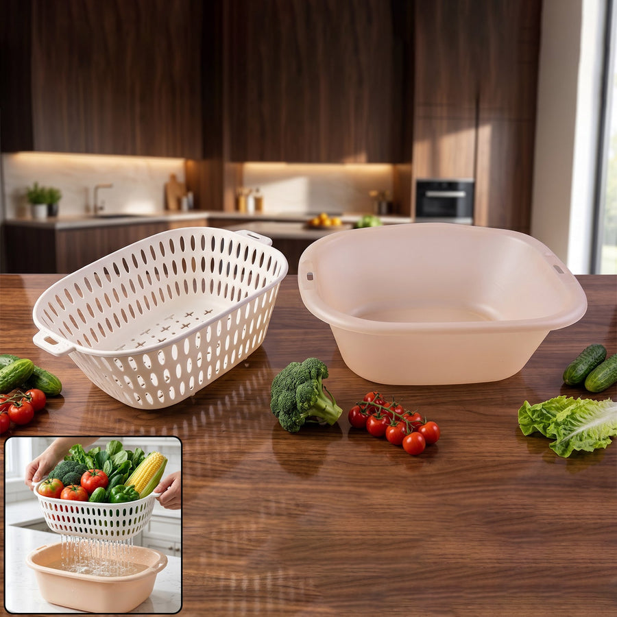 2 in 1 Plastic Double Drain Basket Ð Multi-Purpose Kitchen Tool