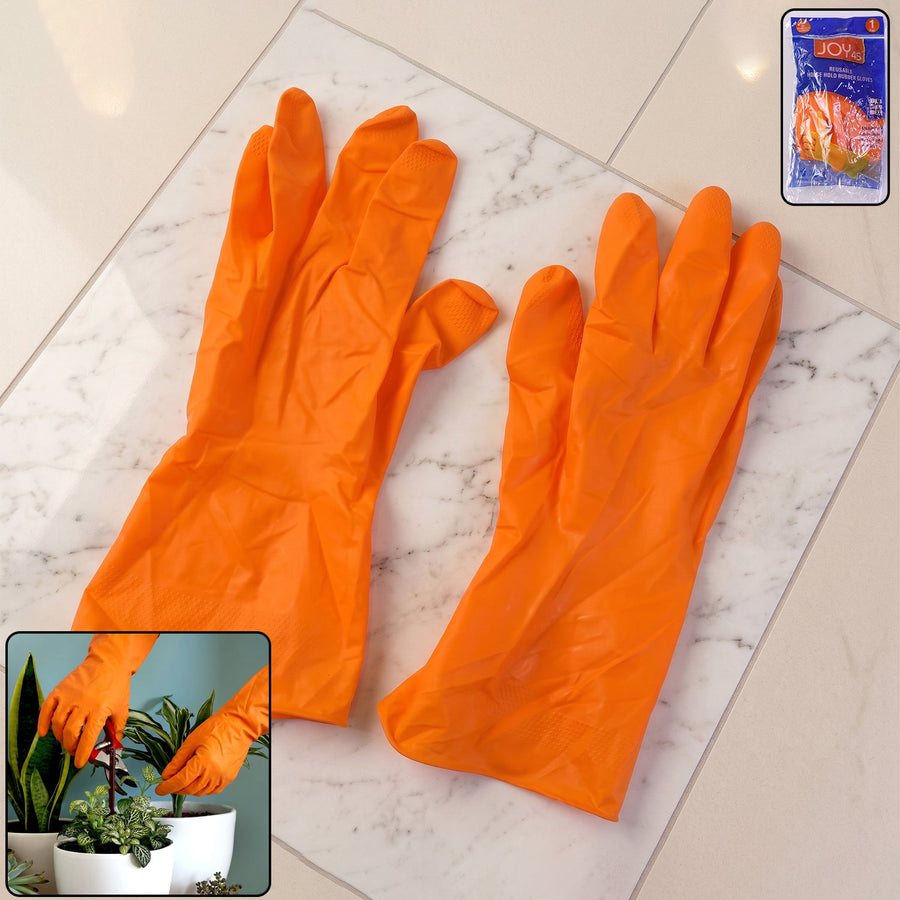 Large Orange Waterproof Rubber Gloves Ð Reusable Kitchen Protectors