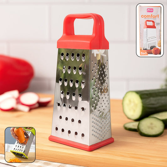 Stainless steel grater and slicer with ergonomic handle for kitchen use