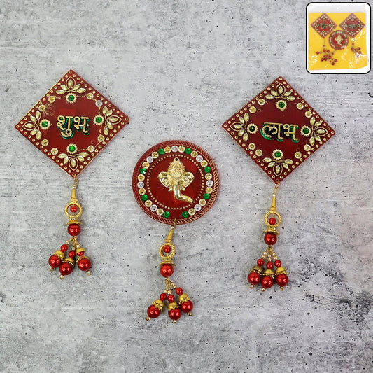 Shubh Labh Ganesh decorative wall hanging featuring intricate beadwork