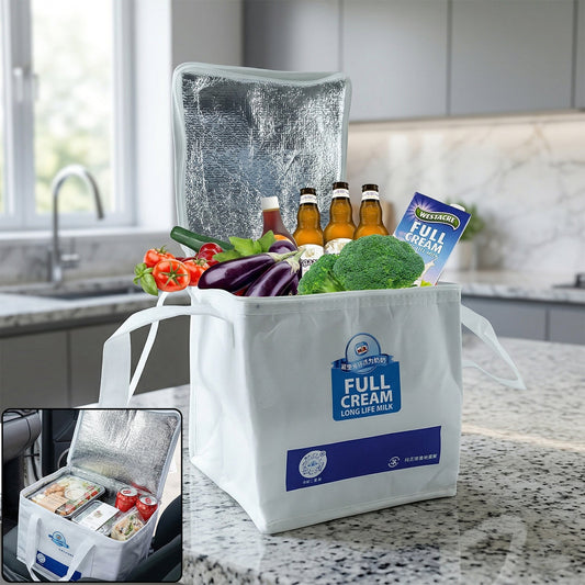 Insulated thermal lunch bag with aluminium foil lining for hot and cold meals