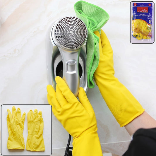 Large yellow waterproof cleaning rubber gloves for household use