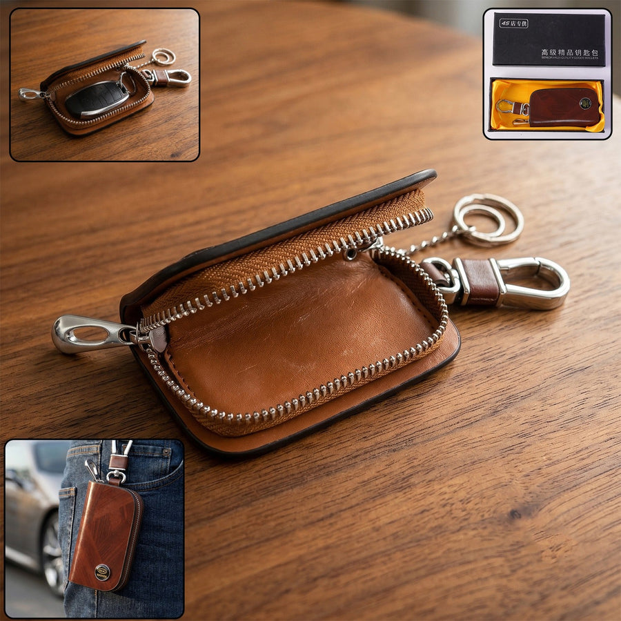 Leather Car Key Case Ð Compact & Stylish with Secure Closure