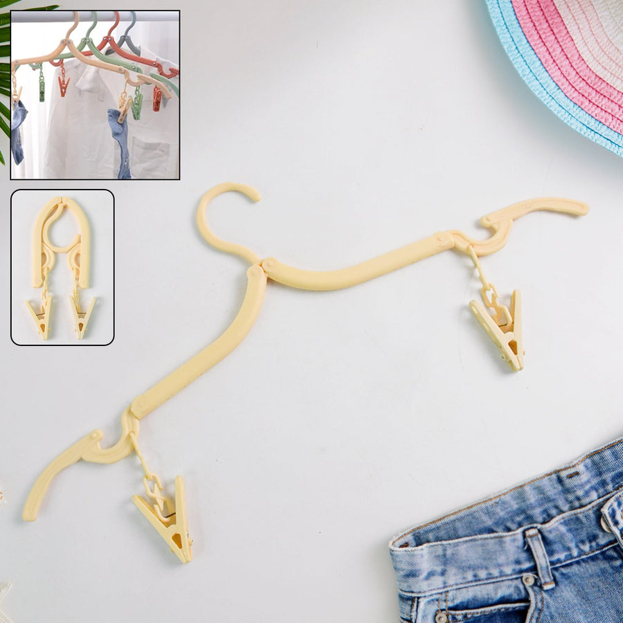 Foldable Cloth Hanger with Dual Clips – Space-Saving Laundry Organizer