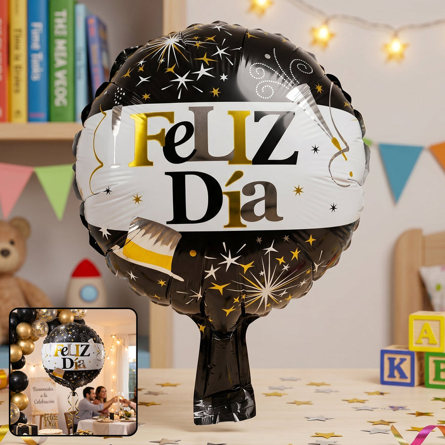 Black Gold 'Feliz Dia' Foil Balloon Ð Bright Party Decor for Celebrations