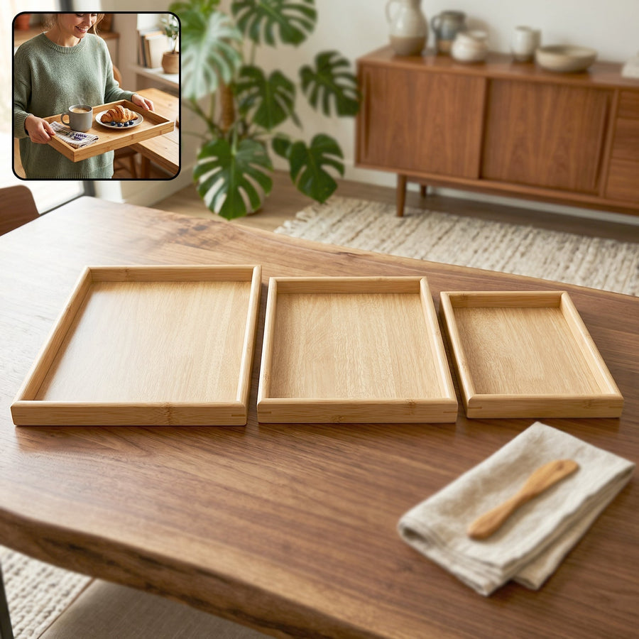 Wooden Finish Multipurpose Serving Tray Set Ð Stylish & Durable
