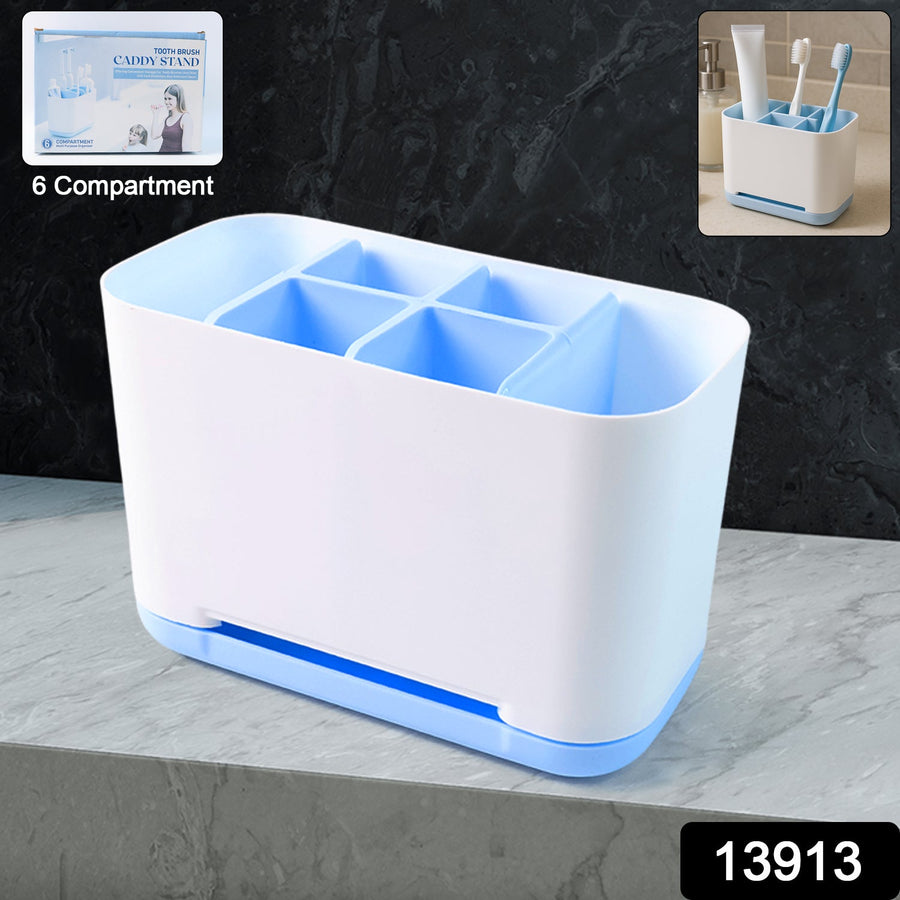 Toothbrush Holder Stand – 6-Compartment Plastic Caddy | BrushedUp