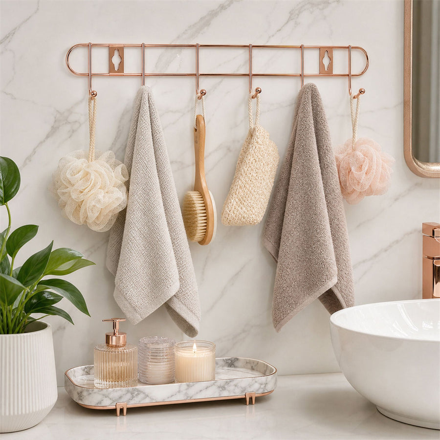 Wall Mounted Hook Rack Ð Space Saving & Stylish Rose Gold Finish